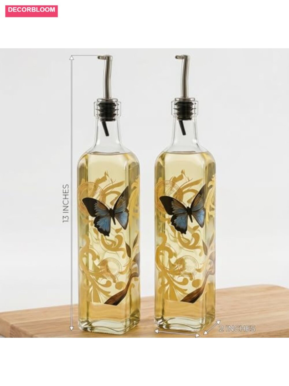 2 Pack Glass Oil Dispenser Bottles for Vinegar, 17oz Stainless Steel Pourers - Picture 2 of 6